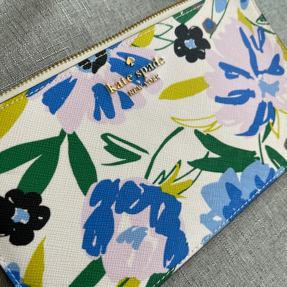 Kate Spade Lucy Festival Floral L-Zip Wristlet Women OS Cream Multi Flower NEW‎